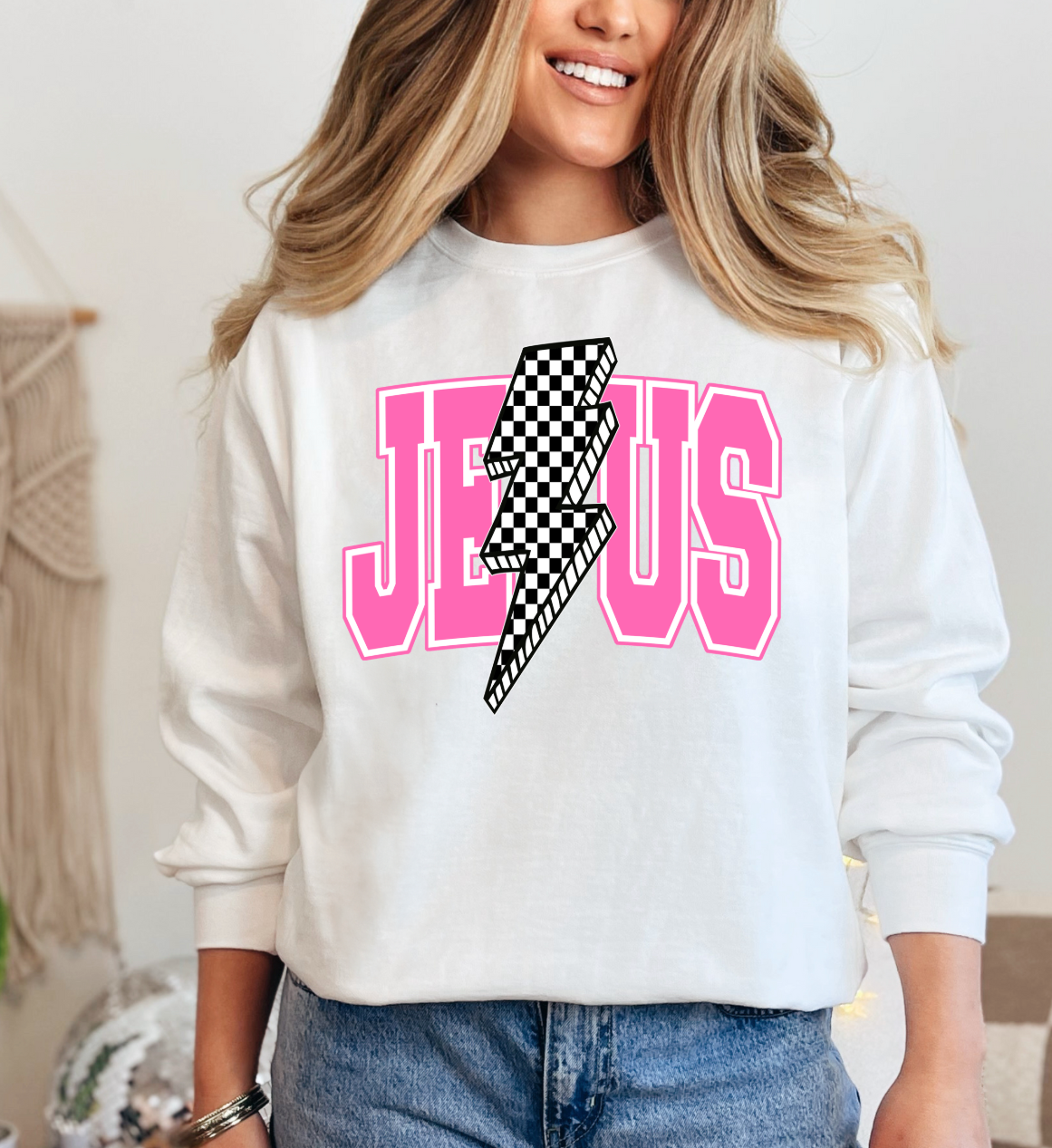 Jesus Retro Checkered Sweatshirt